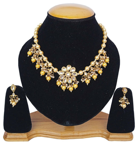 Joban Fashion Yellow kundan work Necklace Set | Swadesiicart