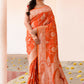 Joban Fashion Orange Banarasi Soft Pure Handloom Banarasi Silk Saree | Swadesiicart