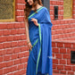 Very Much Indian Pure Cotton Handloom Sarees With Intricate Borders-Blue Shade | Swadesiicart