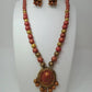 Terracotta Medium Necklace Set With Hangings-Golden Pink | Swadesiicart