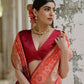 Vishnu Weaves Women's Orange Raw Silk Thread Ikkat Woven Saree with Blouse - Swadesiicart