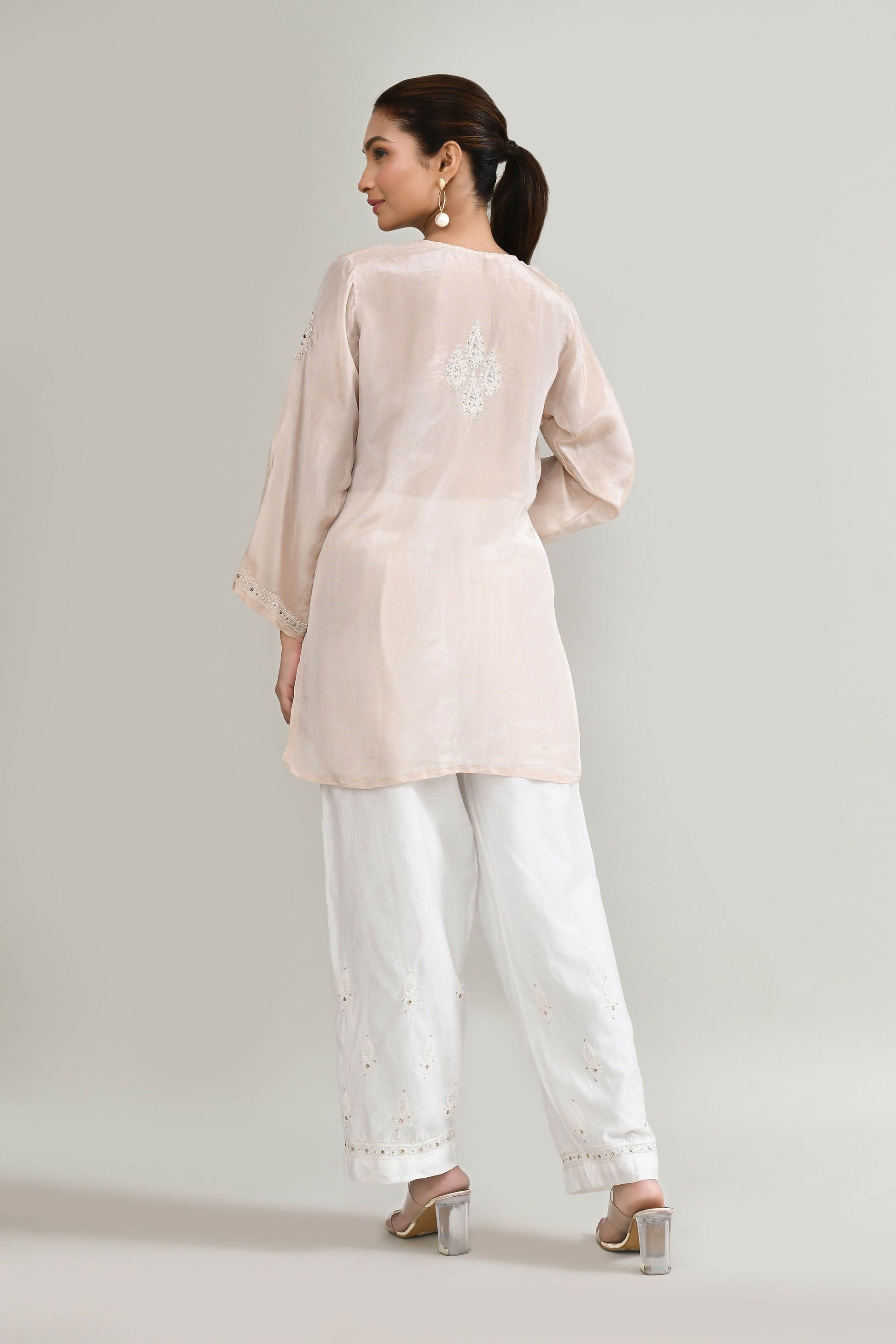Joban Fashion Womens Cotton ChikanKari Baby Pink Cord set - Swadesiicart