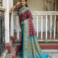 Vishnu Weaves Women's Maroon Cotton Silk Printed Saree with Blouse - Swadesiicart