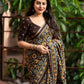 Coffee Cotton Blend Ajrak Saree with Unstitched Blouse - Hiral Fashion | Swadesiicart