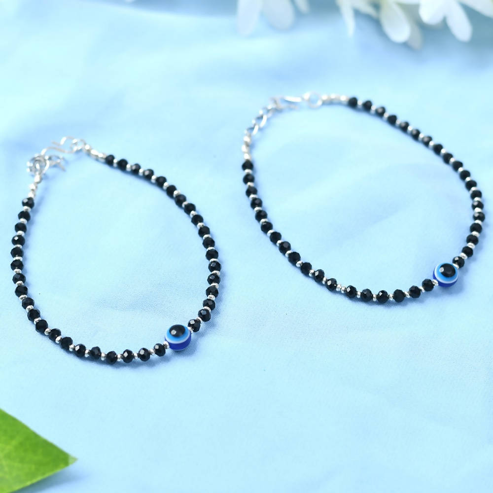 Mominos Fashion Kamal Johar Nazariya Silver With Black Crystals Anklets | Swadesiicart