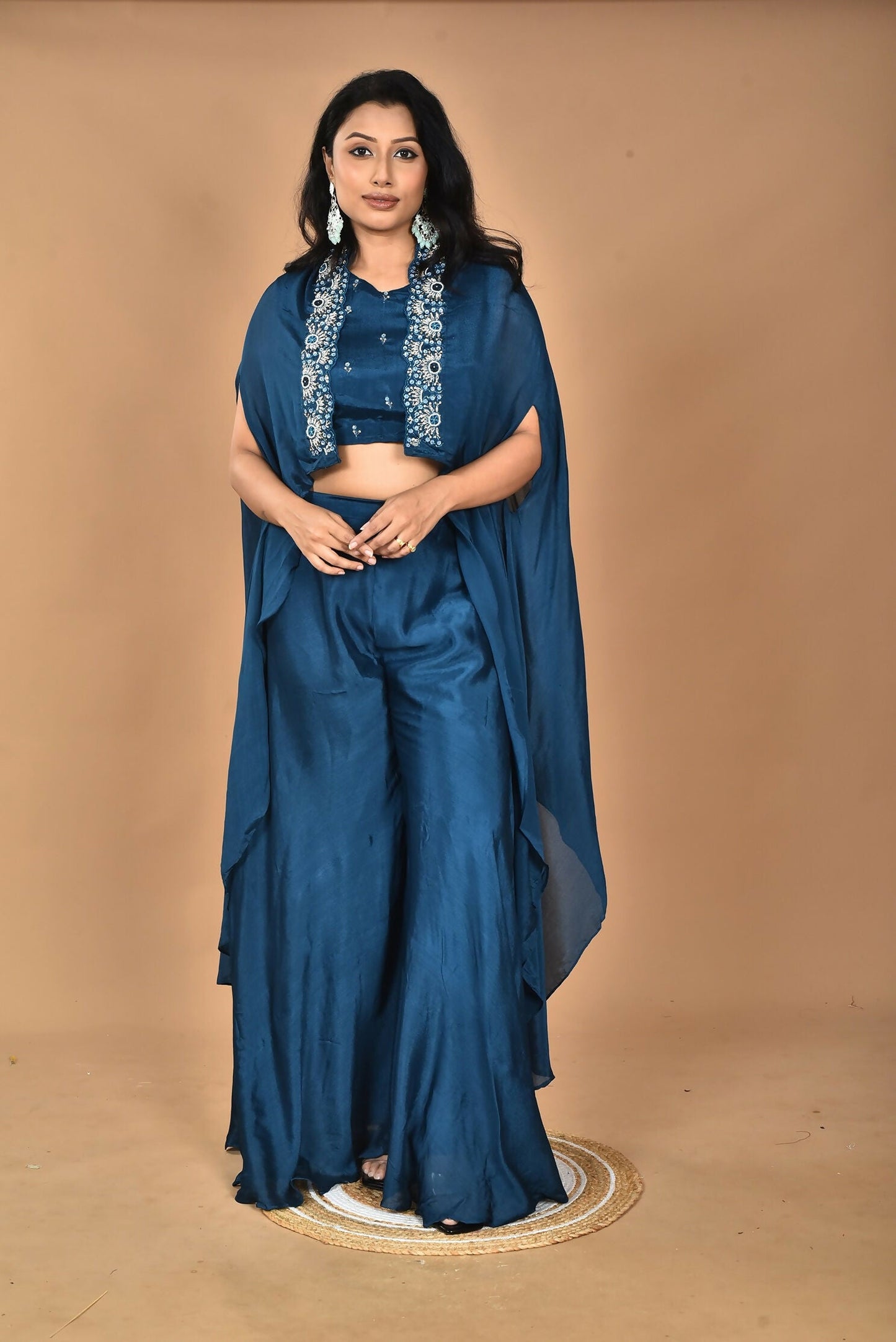 Morchari Women And Hand Embroidery Palazzo Set-Blue - Swadesiicart