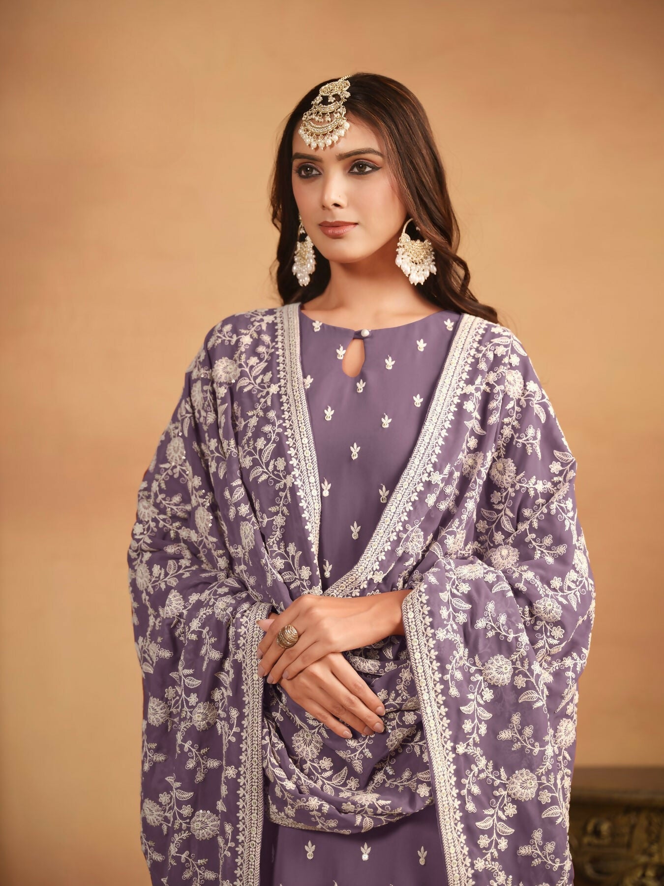 Anaita Lavender Embroidered Faux Georgette Salwar Suit