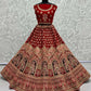 Jyoti Fashion Women's Red Velvet Multi Thread Embroidered with Zircon Diamond Wedding Lehenga Choli | Swadesiicart