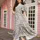 Green Rayon Foil Printed Long Dress - Michan | Swadesiicart