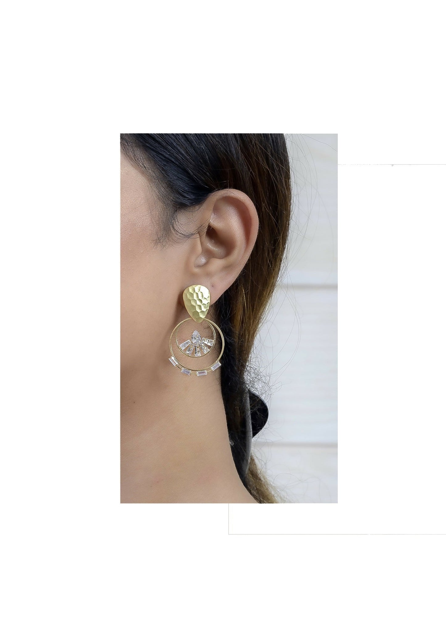 Joban Fashion Women Brass Golden White Ad Earrings - Swadesiicart