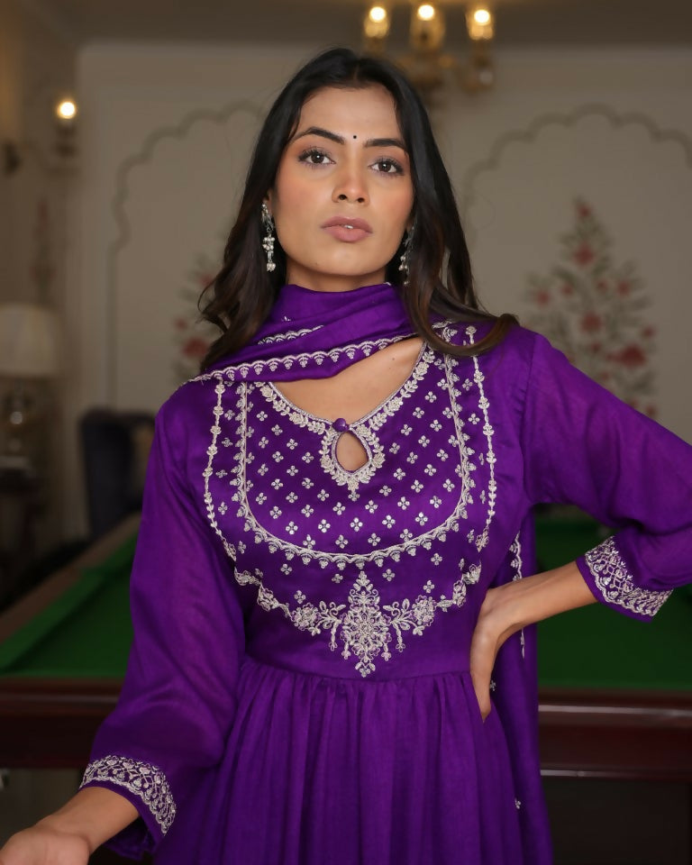 Jyoti Fashion Women's Purple Soft Silk Embroidered Designer Kurta Set | Swadesiicart