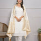 White Viscose Silk Embroidery with Thread and sequence Stitched Suit With Dupatta - Tanisha | Swadesiicart