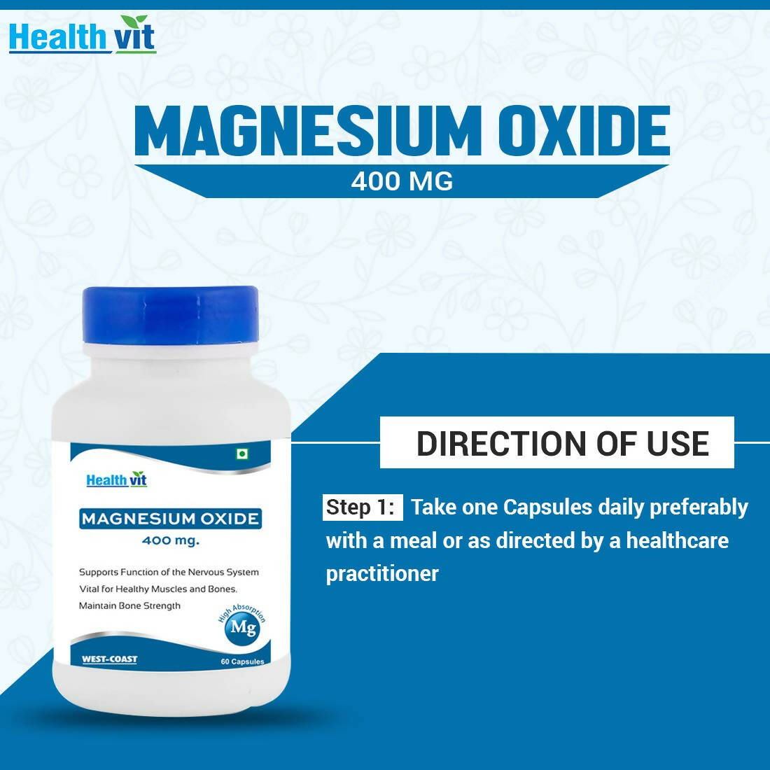 Healthvit Magnesium Oxide 370mg Capsules | Swadesiicart