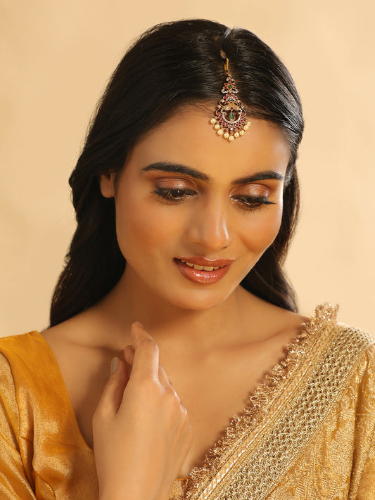 Nuyug 18K Gold Plated Ethereal Dual Color Maang Tikka | Swadesiicart