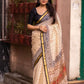 Cream Silk Blend Geometric Saree with Unstitched Blouse - Hiral Fashion | Swadesiicart