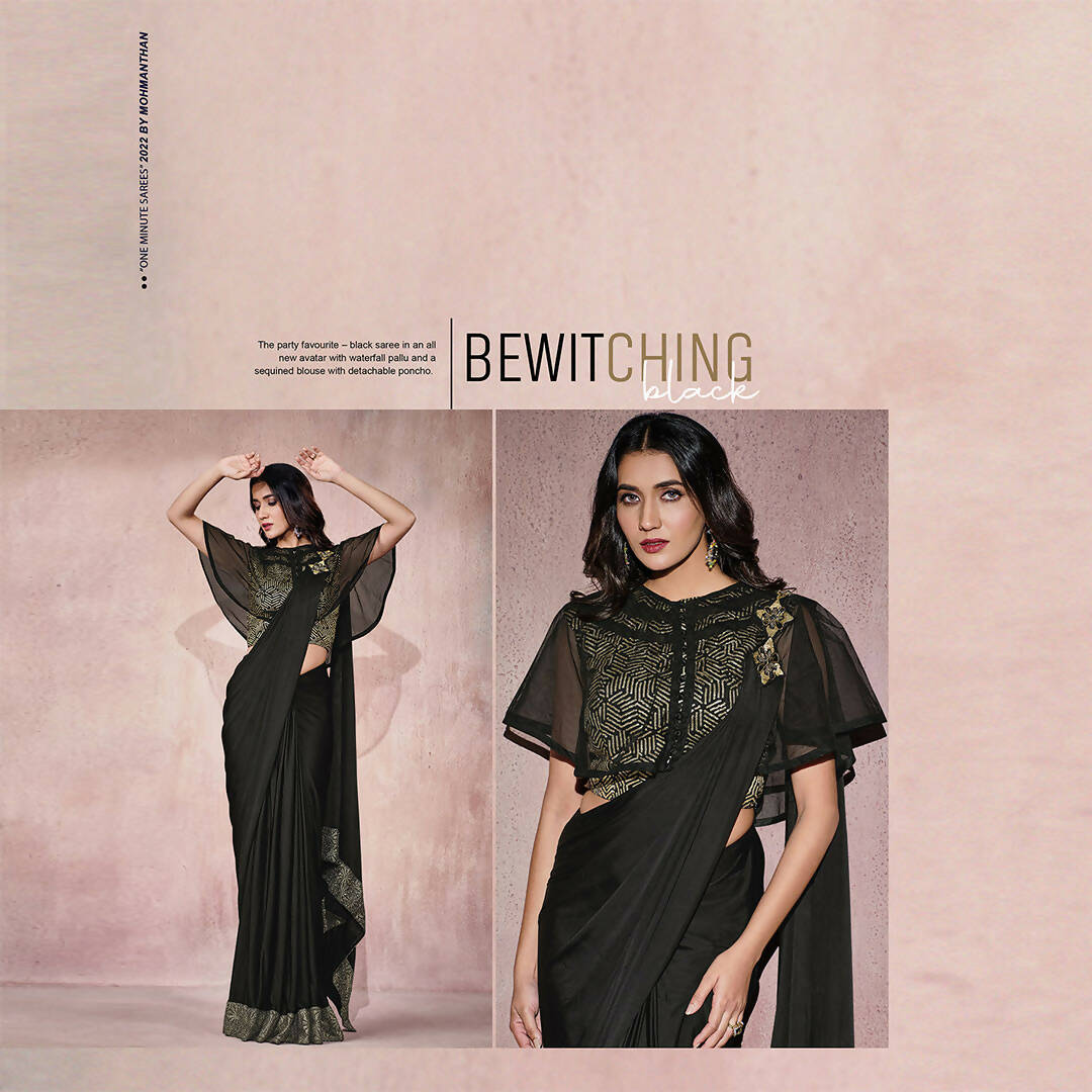 Black Lycra Embroidery Designer Saree With Blouse - Mohmanthan Sitaarah