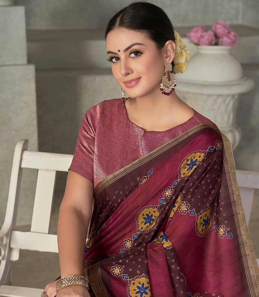 Maroon Rangkat Tussar Silk Woven Design Saree with Unstitched Blouse - Mohmanthan Eshani | Swadesiicart