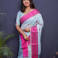 Jyoti Fashion Women's Pink Linen Silk Digital Print with Jacquard Woven Border Saree with Blouse | Swadesiicart