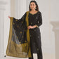Ethnic Festive Wear Viscose Chanderi Black Stitched Suit With Dupatta - Tanisha | Swadesiicart
