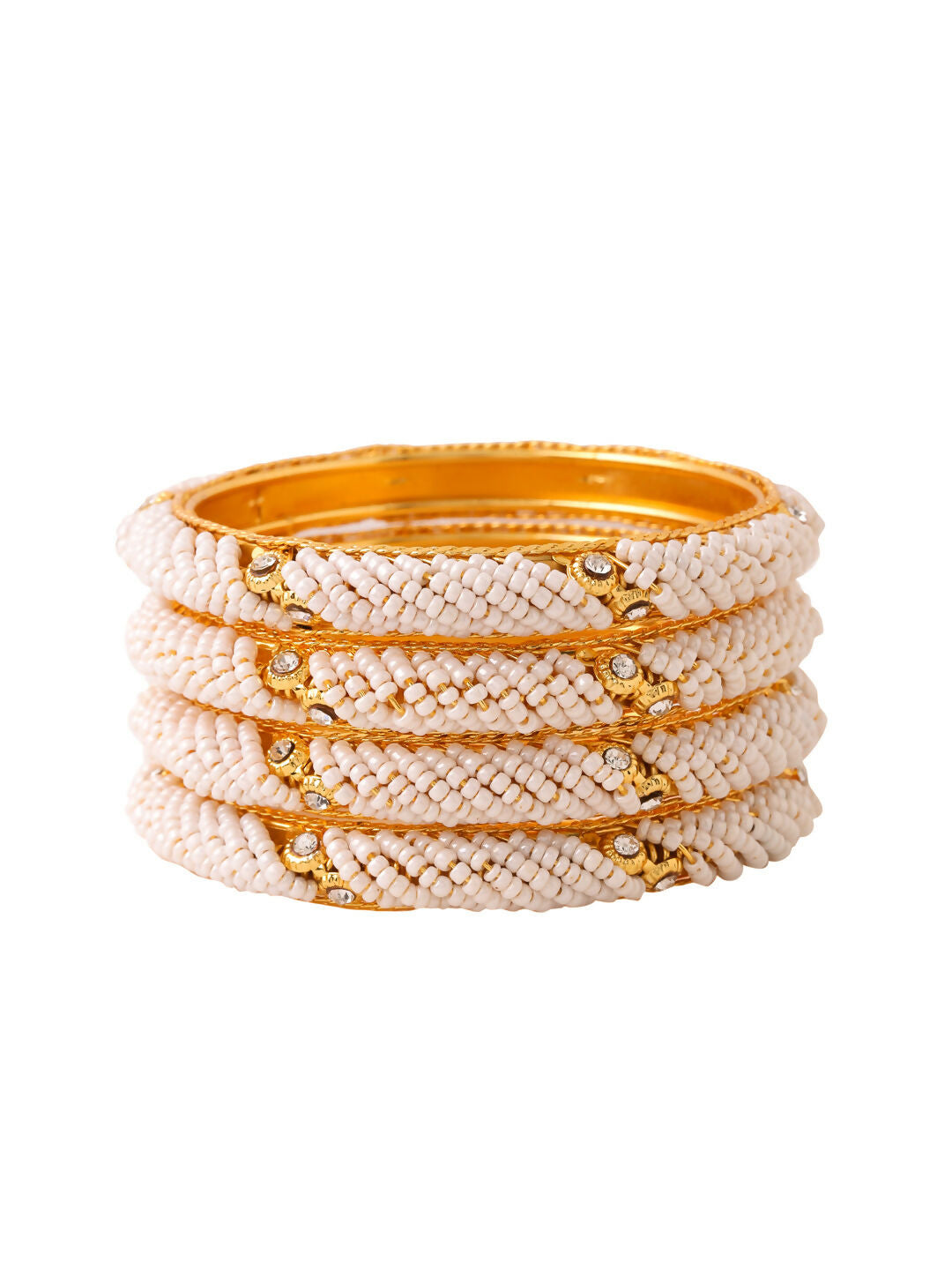 NVR Women Set of 2 Gold-Polished Traditional Pearls Beaded Bangles - Swadesiicart