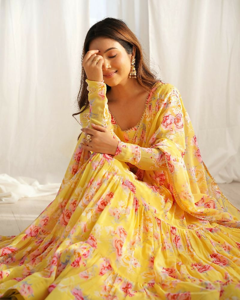 Joban Fashion Yellow Kurta Set Georgette Sequence Embroidery Work - Swadesiicart