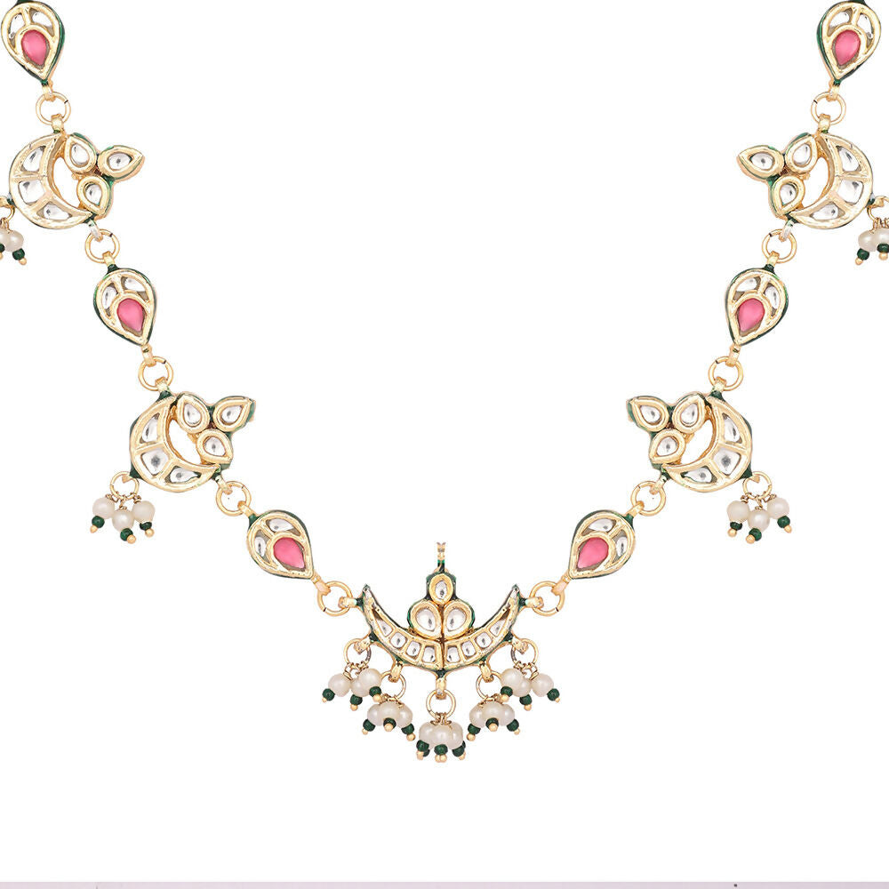 Nuyug 22K Gold Plated Regal Enamel Bloom Pearl Drop Necklace | Swadesiicart