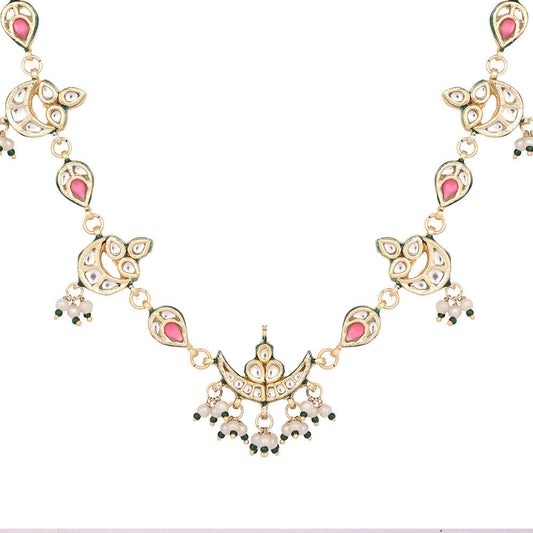 Nuyug 22K Gold Plated Regal Enamel Bloom Pearl Drop Necklace | Swadesiicart