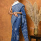 Very Much Indian Handblock Printed Cotton Saree With Natural Dyes - Cyan Blue | Swadesiicart