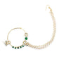 Gold-Polished White Green Kundan-Studded Pearl Beaded Nosepin - Ruby Raang | Swadesiicart