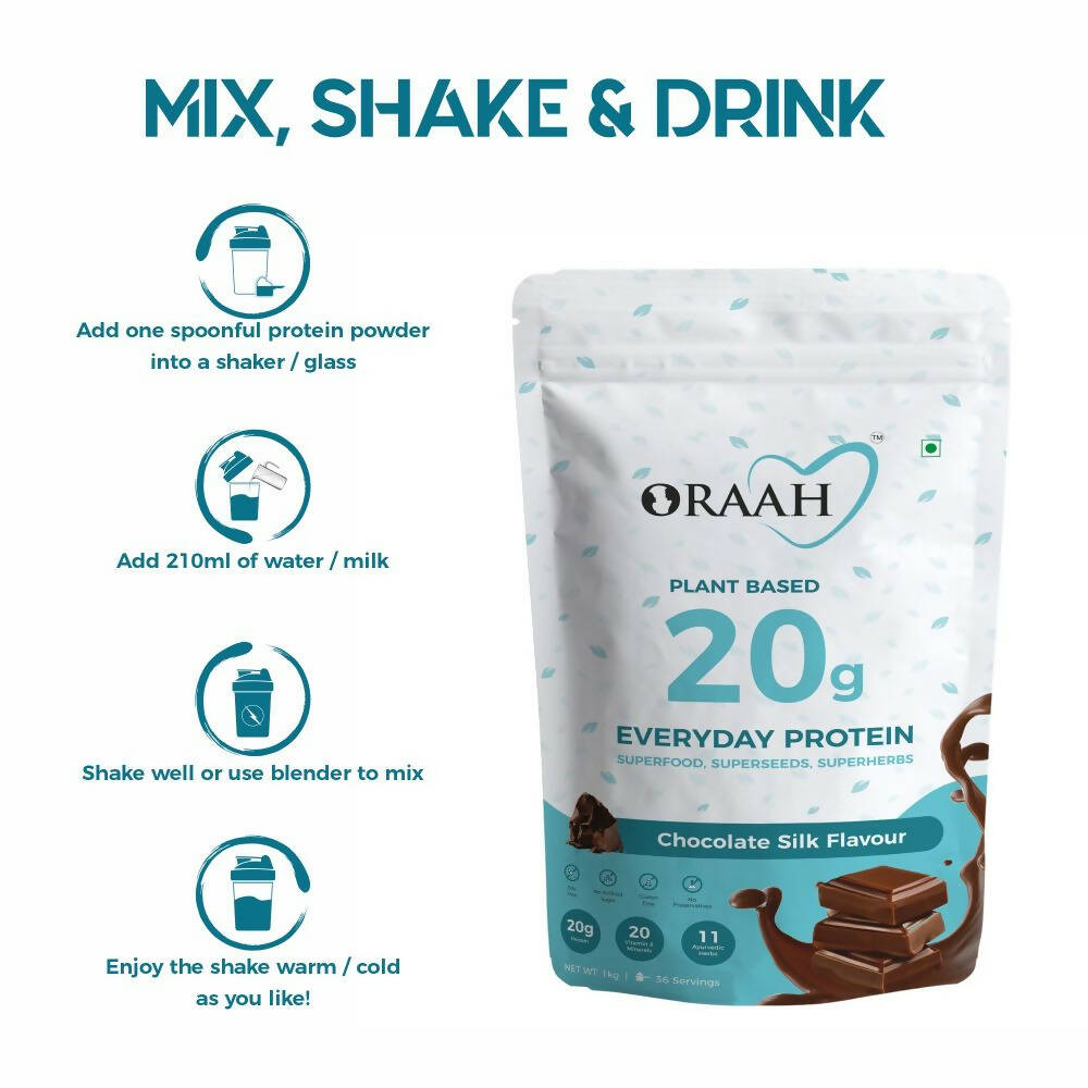 Oraah Plant Based Protein Powder Chocolate Flavor With Shaker | Swadesiicart