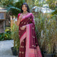 Vishnu Weaves Women's Maroon Tussar Silk Zari Woven Saree with Blouse - Swadesiicart