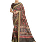 Brown Bhagalpuri Silk Floral Print with Hand work & Stone Work Border Saree - Norita Nirvi