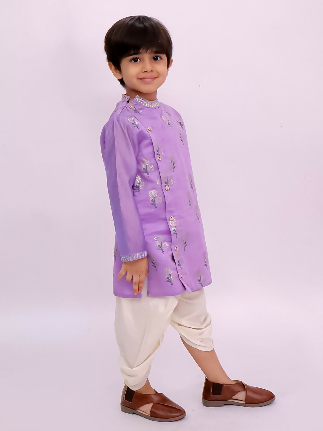 Lil Drama Mishti Purple Kurta Dhoti Set For Boys | Swadesiicart