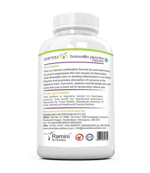 Ramini Bio Nutrition Curcumin Piperine Boswellia Veg Capsules - Swadesiicart