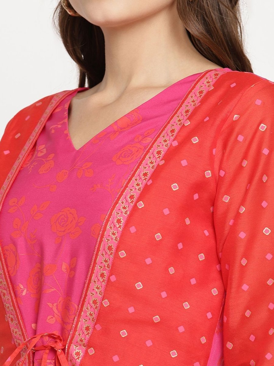 Ahalyaa Women Dark Pink Crepe Khari Print Dress | Swadesiicart