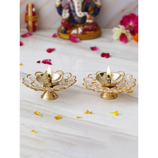 eCraftIndia Gold-Toned 2 Pieces Bowl Shape Diyas | Swadesiicart