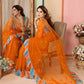 Partywear Designer Orange Net Fancy Saree - Dyuti | Swadesiicart