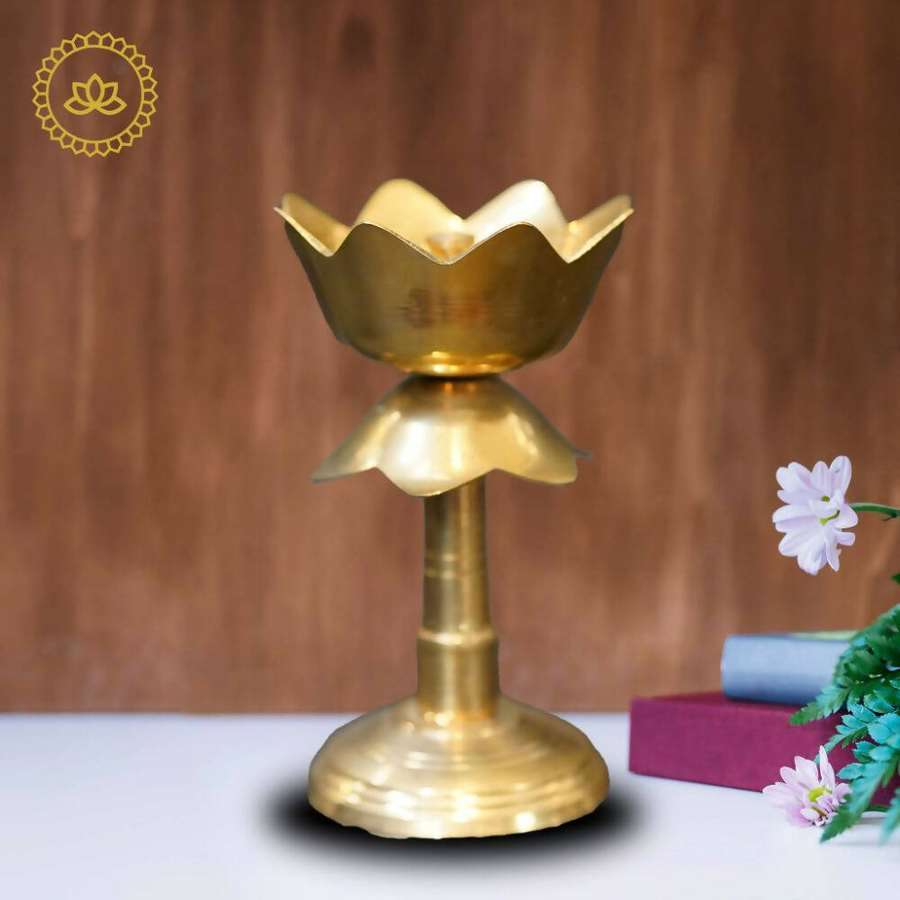 Brass Lotus Diya With Stand - Swadesiicart