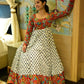 Jyoti Fashion Women's Off White Heavy Digital Printed Cotton Silk Anarkali Dress | Swadesiicart