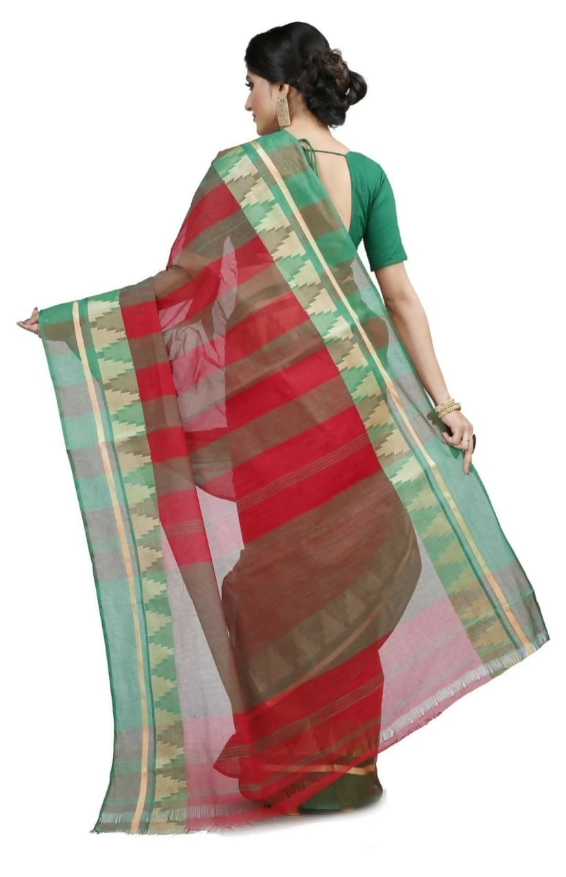 Exclusive Collection Red 100% Pure Cotton Tant Saree - Swadesiicart