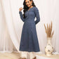 FIORRA Women's Floral Printed Navy Blue Cotton A-Line Kurta - Swadesiicart