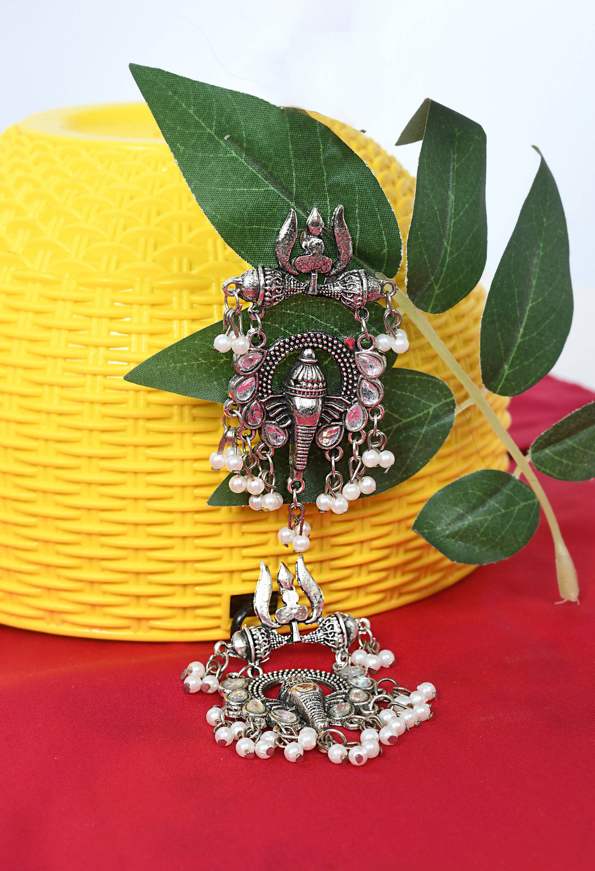 Mominos Fashion Johar Kamal Ganesh Design Silver Color Earrings - Swadesiicart