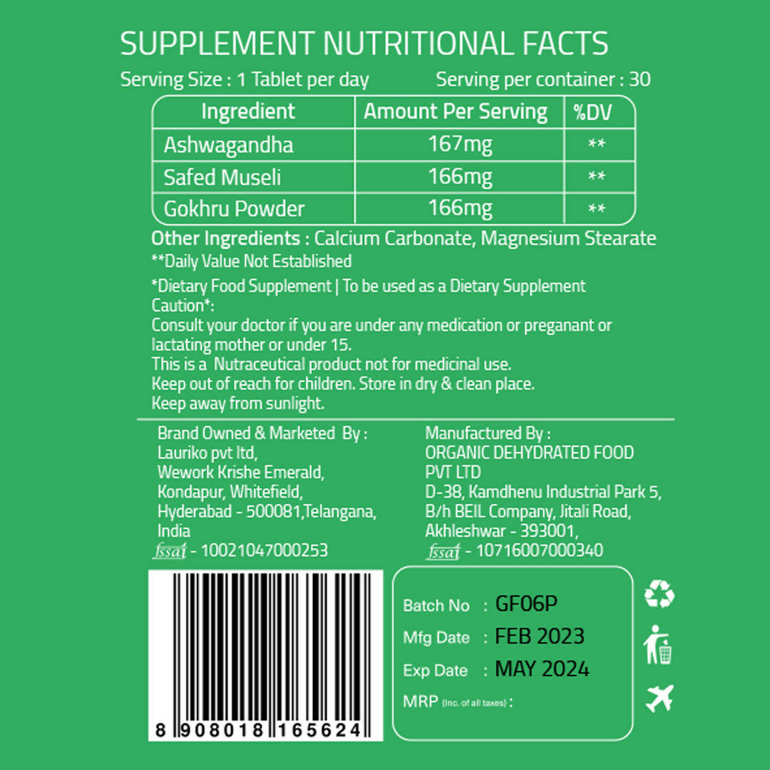 Laurik Ashwagandha Tablets With 5% Withanolides Ashwagandha For Natural Vitality For Men & Women | Swadesiicart