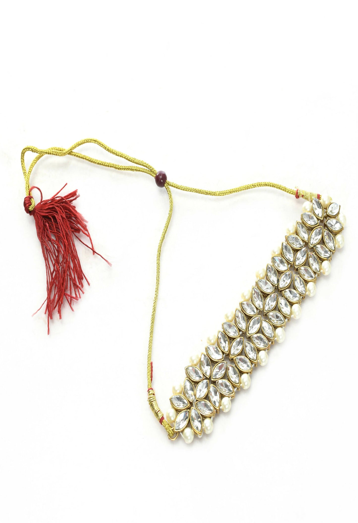 Mominos Fashion Johar Kamal Gold-Polished Brass Finish Kundan/Pearls Choker For Women (White) | Swadesiicart
