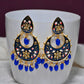Gold-Polished Brass & Pearl Dangle Women Royal Blue Hand Painted Meenakari Chandbali Earrings By House of Ree | Swadesiicart