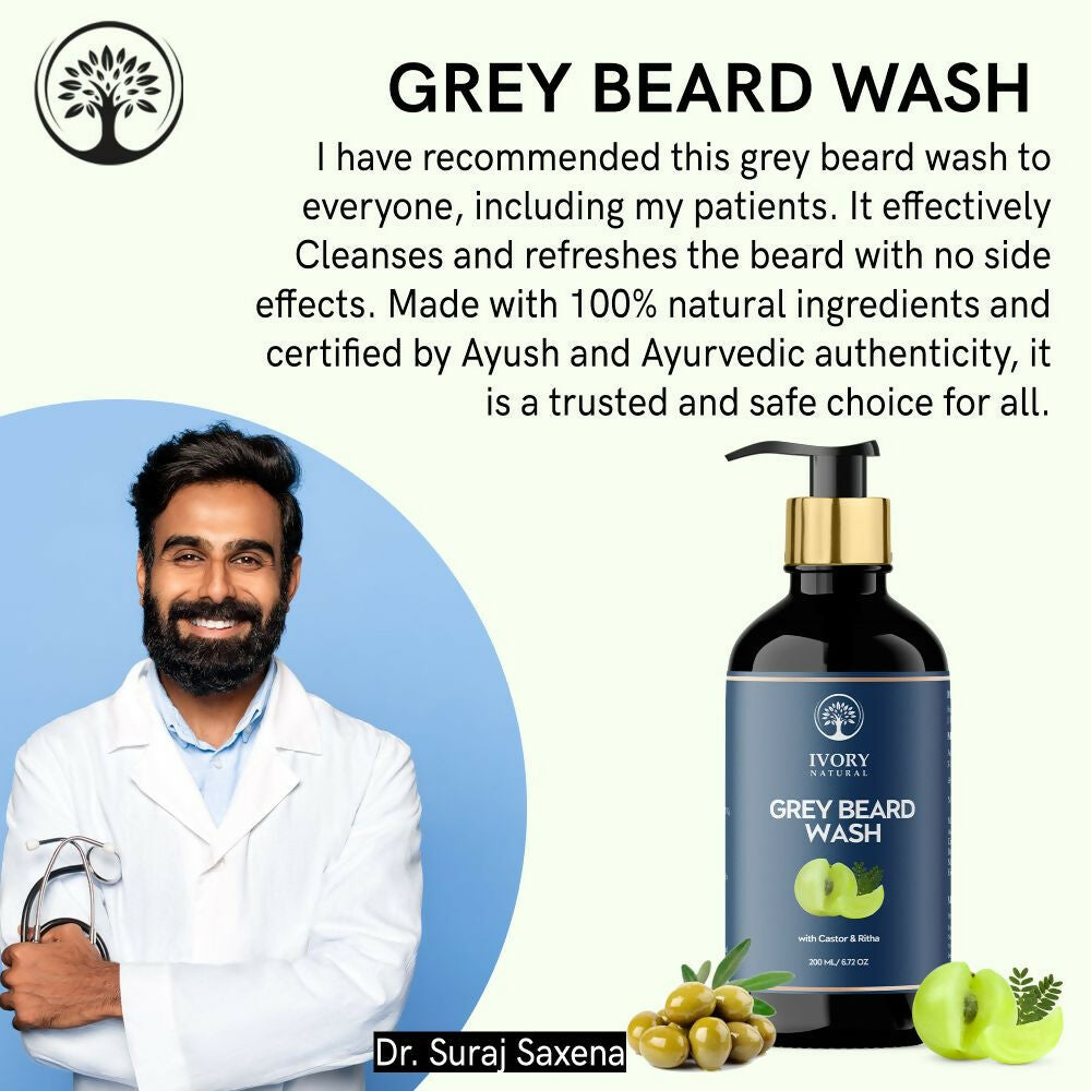 Ivory Natural Grey Beard Wash For Beard Graying And Restoring Beard'S Natural Black Shade | Swadesiicart