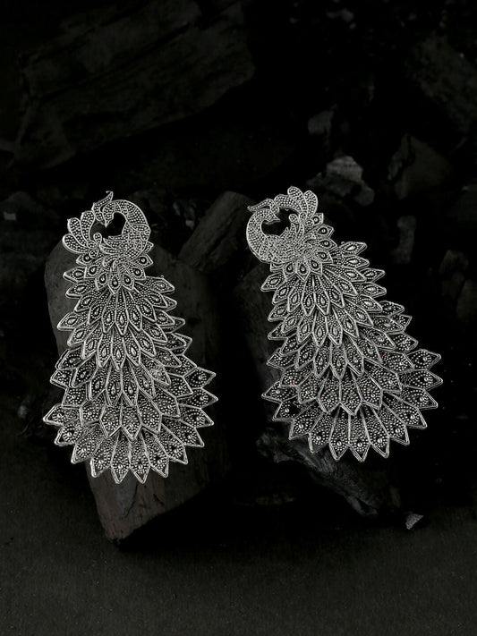 NVR Women Silver Toned Contemporary Drop Earrings | Swadesiicart