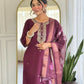 The52 Wine Women's Gorgeous Rayon Fabric Embroidered Work Straight Kurta Pant and Dupatta Set - Swadesiicart