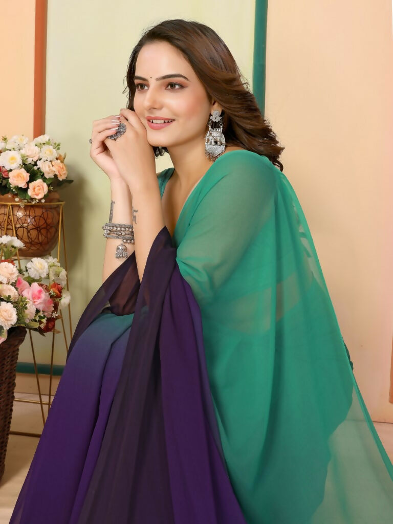Sea Green Georgette Pedding Color Printed Ready To Wear Saree - Aalaya | Swadesiicart