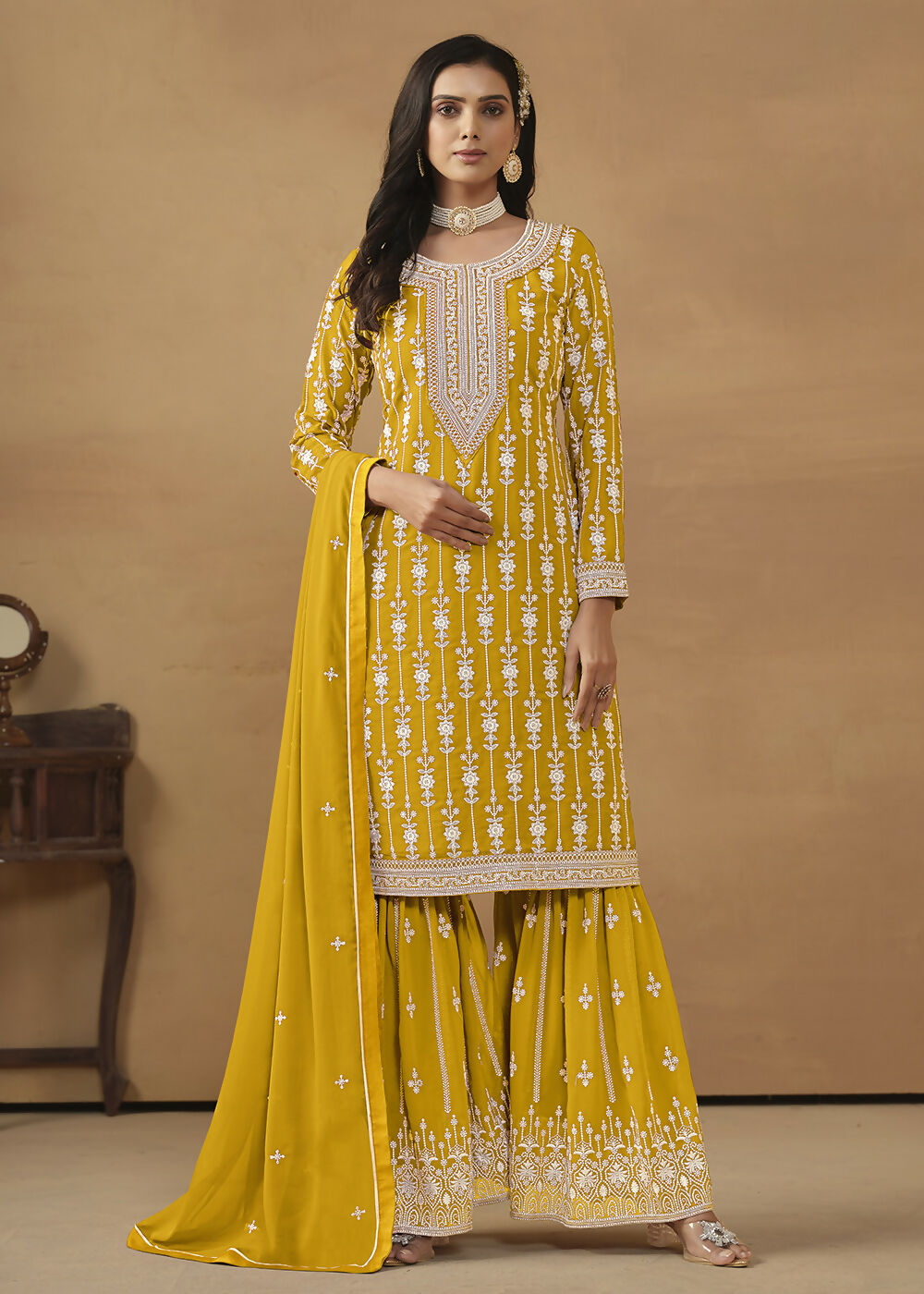 Radiant Yellow Embroidered Wedding Festive Gharara Suit - Emponline | Swadesiicart